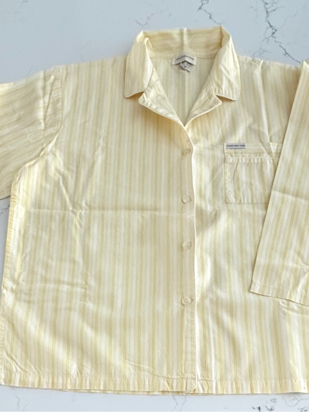 Jones New York Ladies Light Yellow Striped Button-Up top and drawstring pants